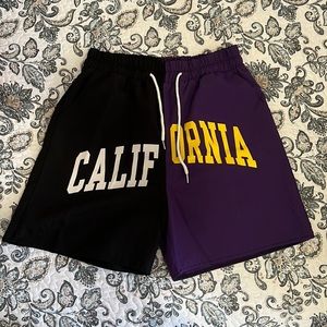 ROMWE Prep Guys Colorblock Letter Graphic Shorts